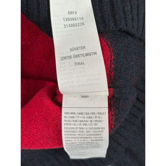 Abercrombie Sweater Mens Muscle Fit 100% Wool Size M Red Navy Striped Vintage - Picture 5 of 5